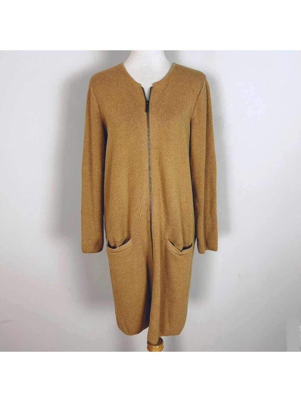 Banana Republic Camel Tan Long Sweater Jacket Cardigan Zip Front Size Large Wome